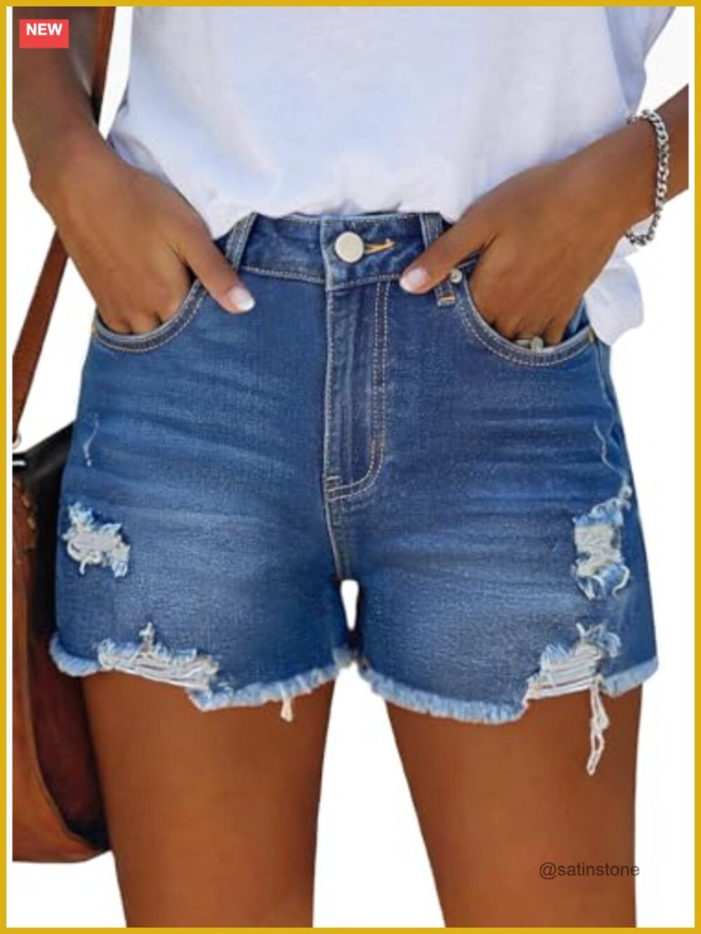 Mid Rise Denim Jean Shorts Distressed Frayed Hem Stretchy Summer Jorts